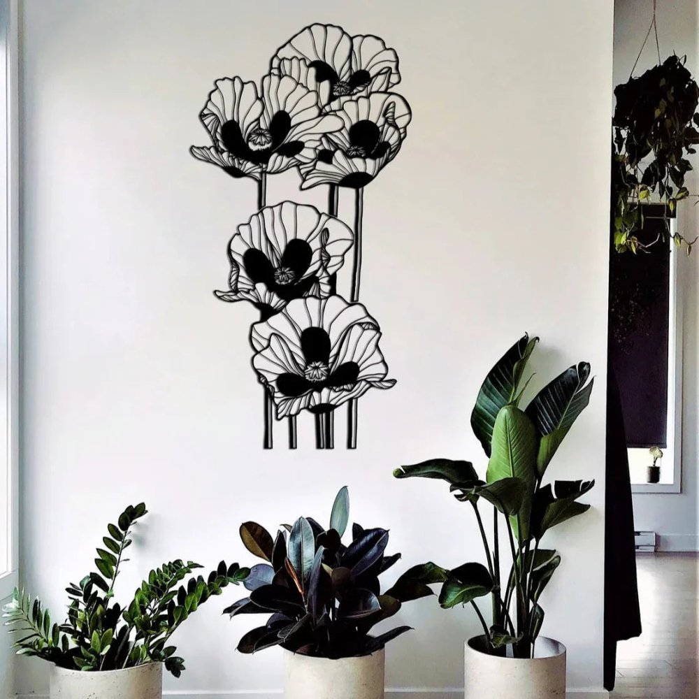 Long Flowers Metal Wall Art Decor