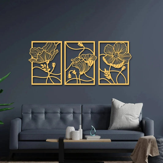 3 piece Set Gold Metal Wall Decor Leaf Wall Hanging Decoration
